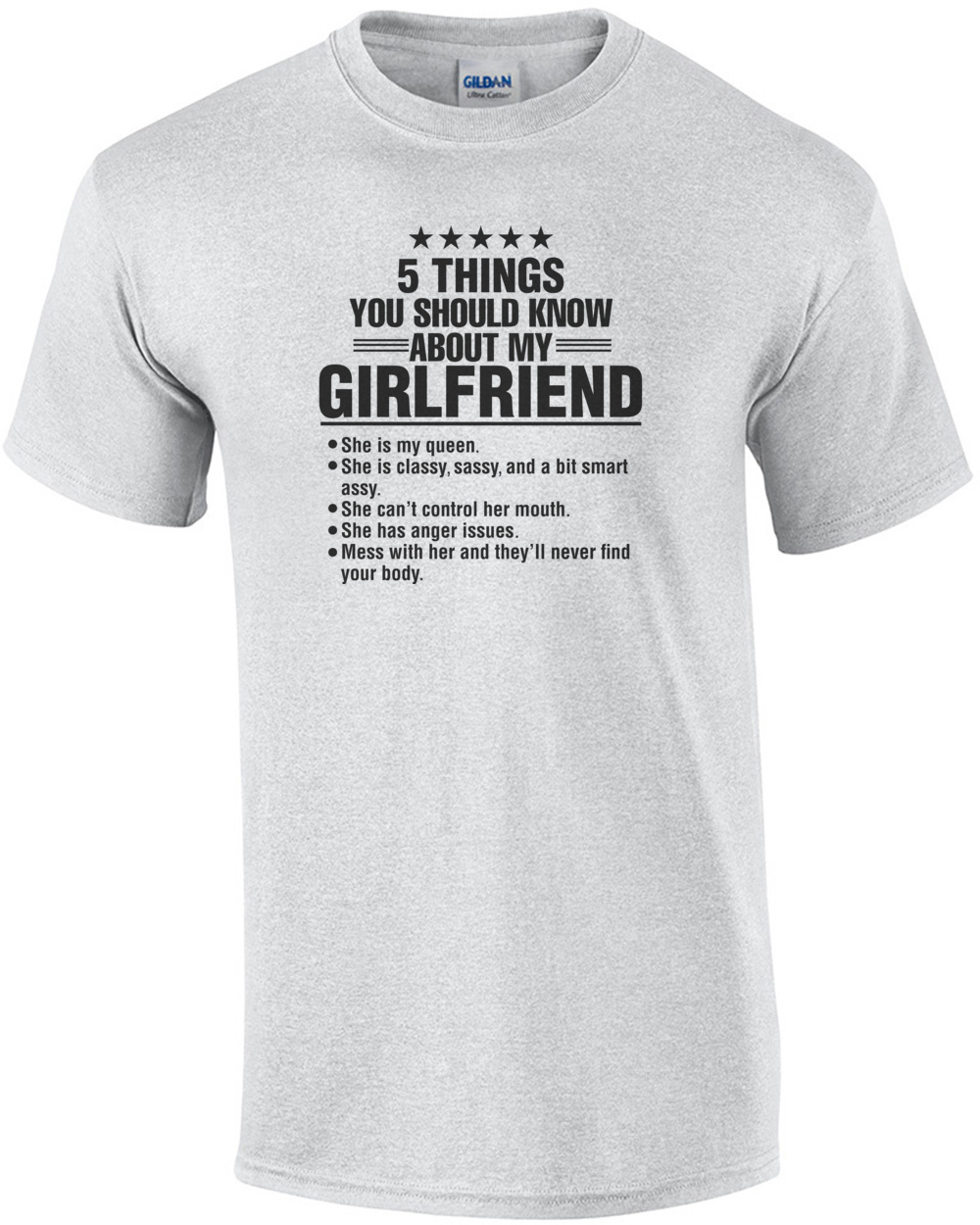 Indsigtsfuld uheldigvis frisør 5 things you should know about my girlfriend - funny t-shirt