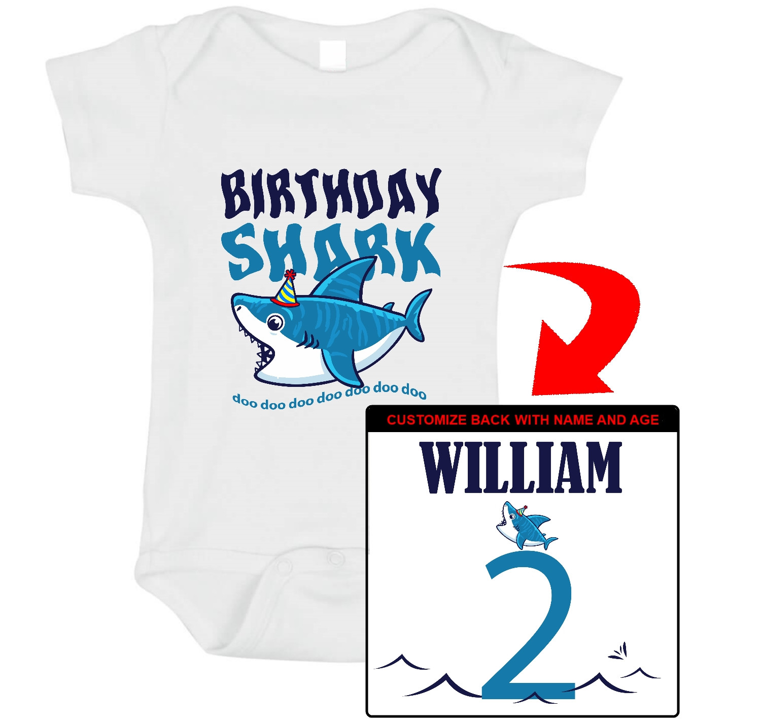 Birthday Shark - First Birthday Shirt. 1st Birthday Shirt. Boys Happy Birthday. Custom T-Shirt with your boys name and age. Personalized Birthday T-Shirt