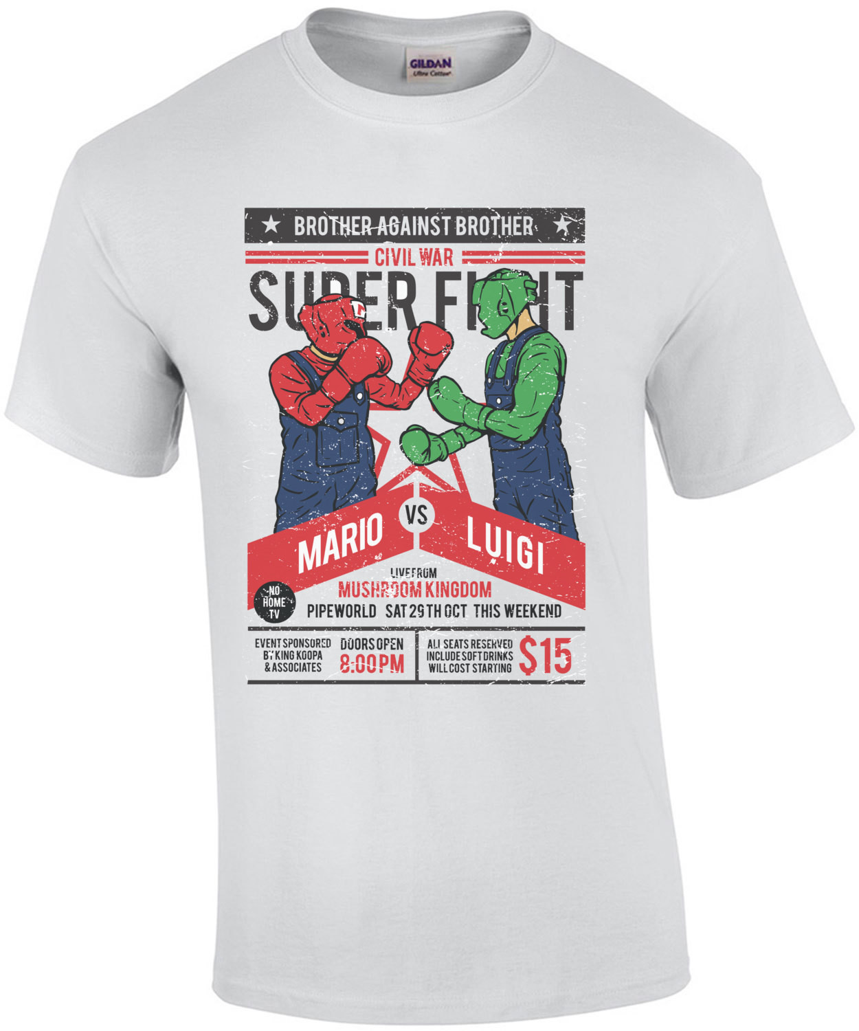 Brother Vs Brother Super Mario Brothers Mario Luigi Fight T-Shirt