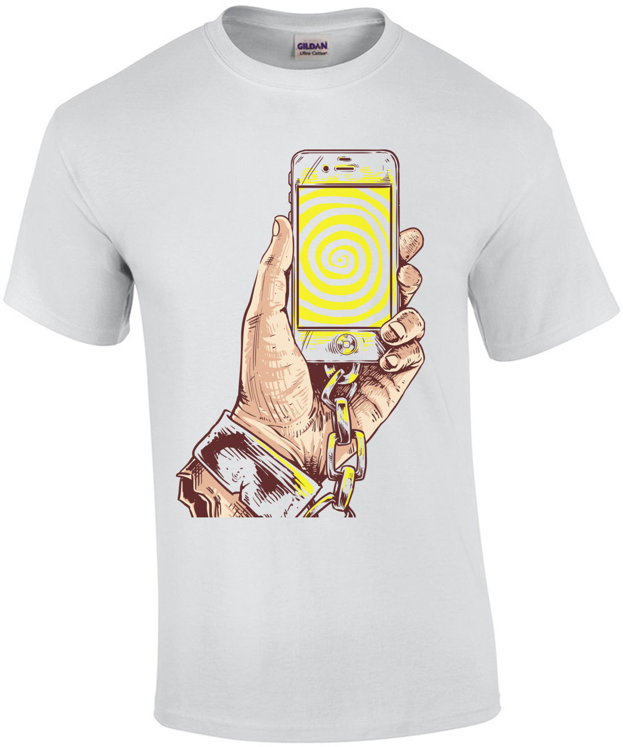 Cell Phone Hand Cuff Surreal Graphic T-Shirt