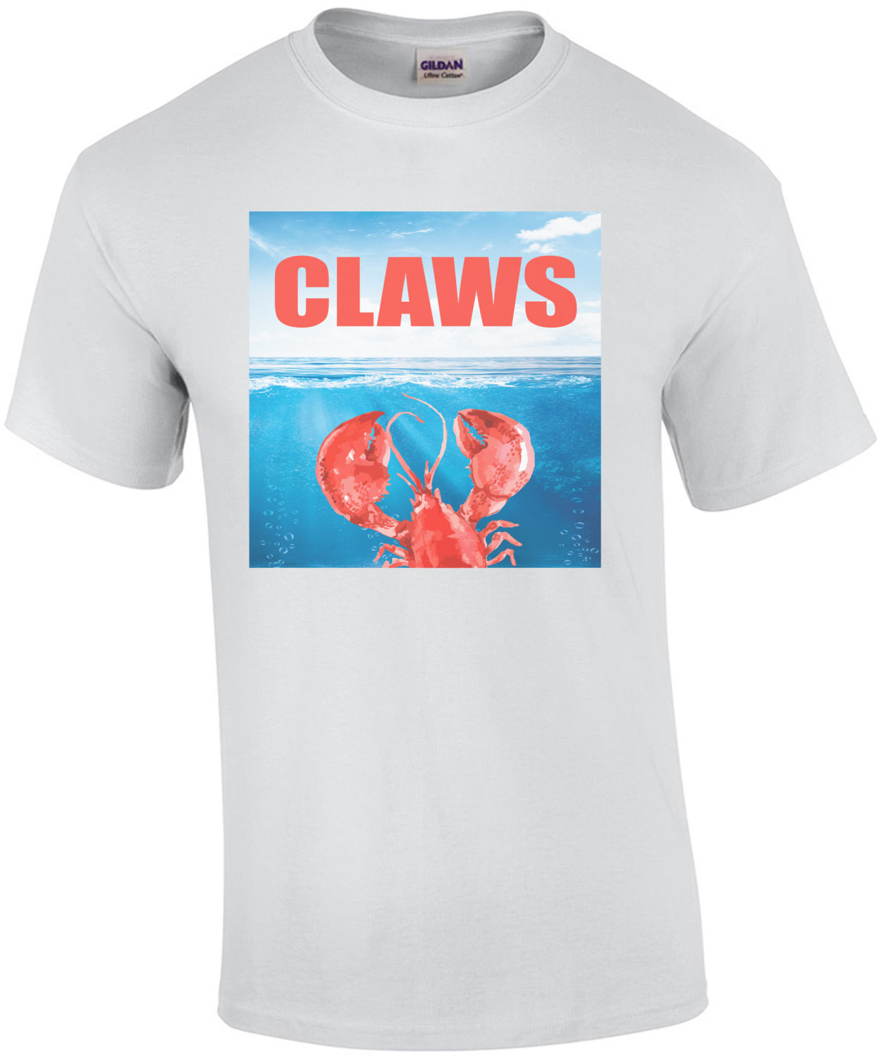 Claws - JAWS Parody. Funny lobster t-shirt. Maine t-shirt.