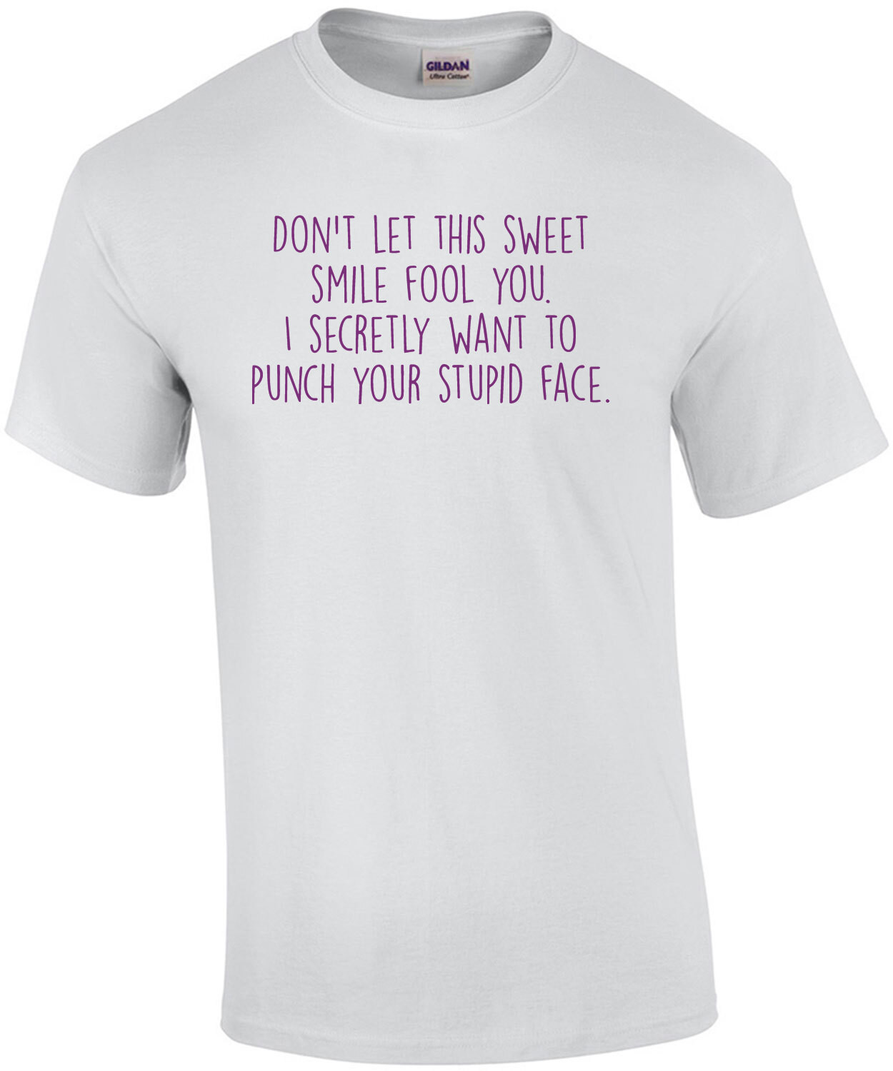 Don't let this sweet smile fool you. I secretly want to punch your stupid face. Funny rude ladies t-shirt
