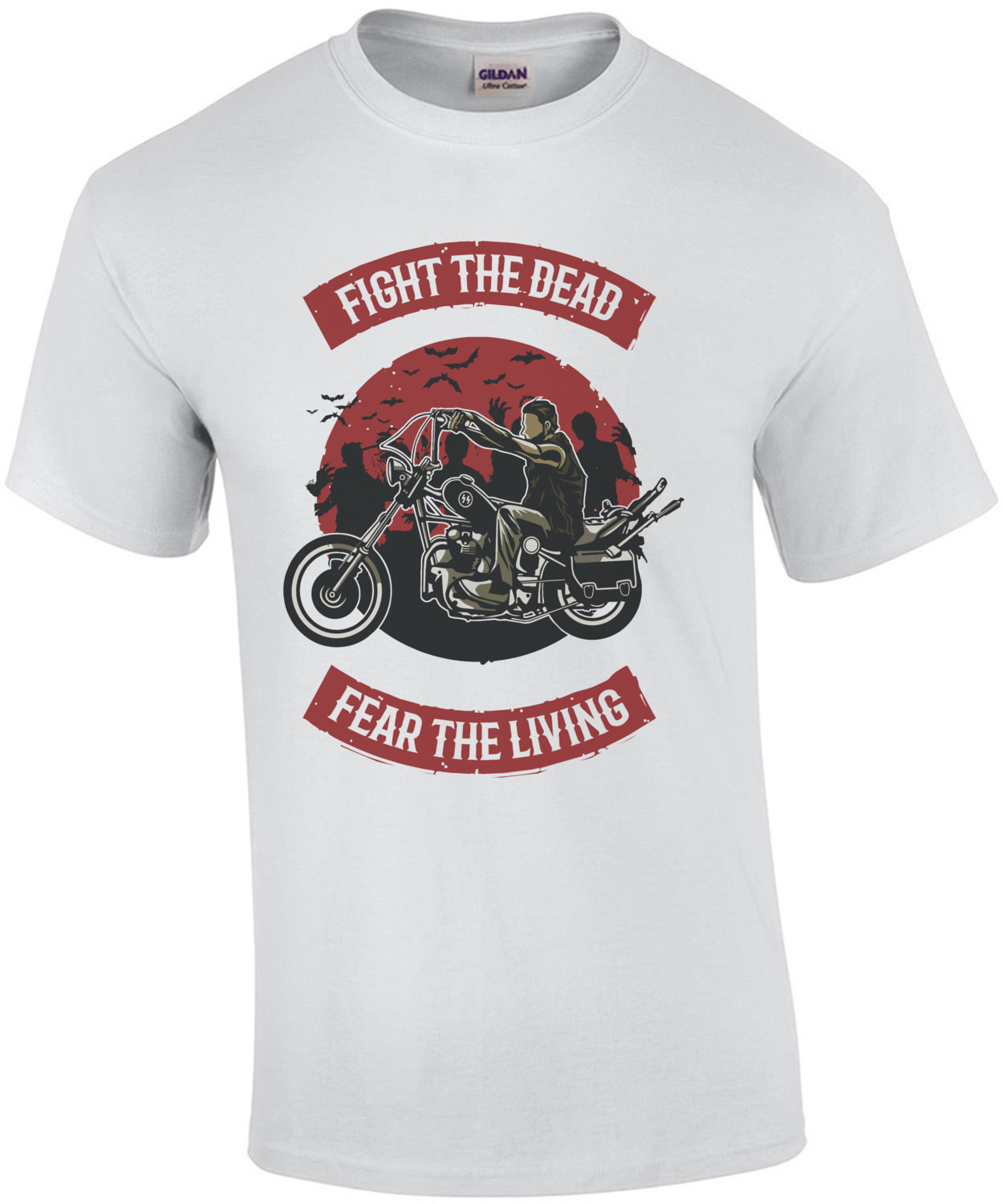 Fight The Dead Fear The Living Motorcycle Biker Zombie T-Shirt