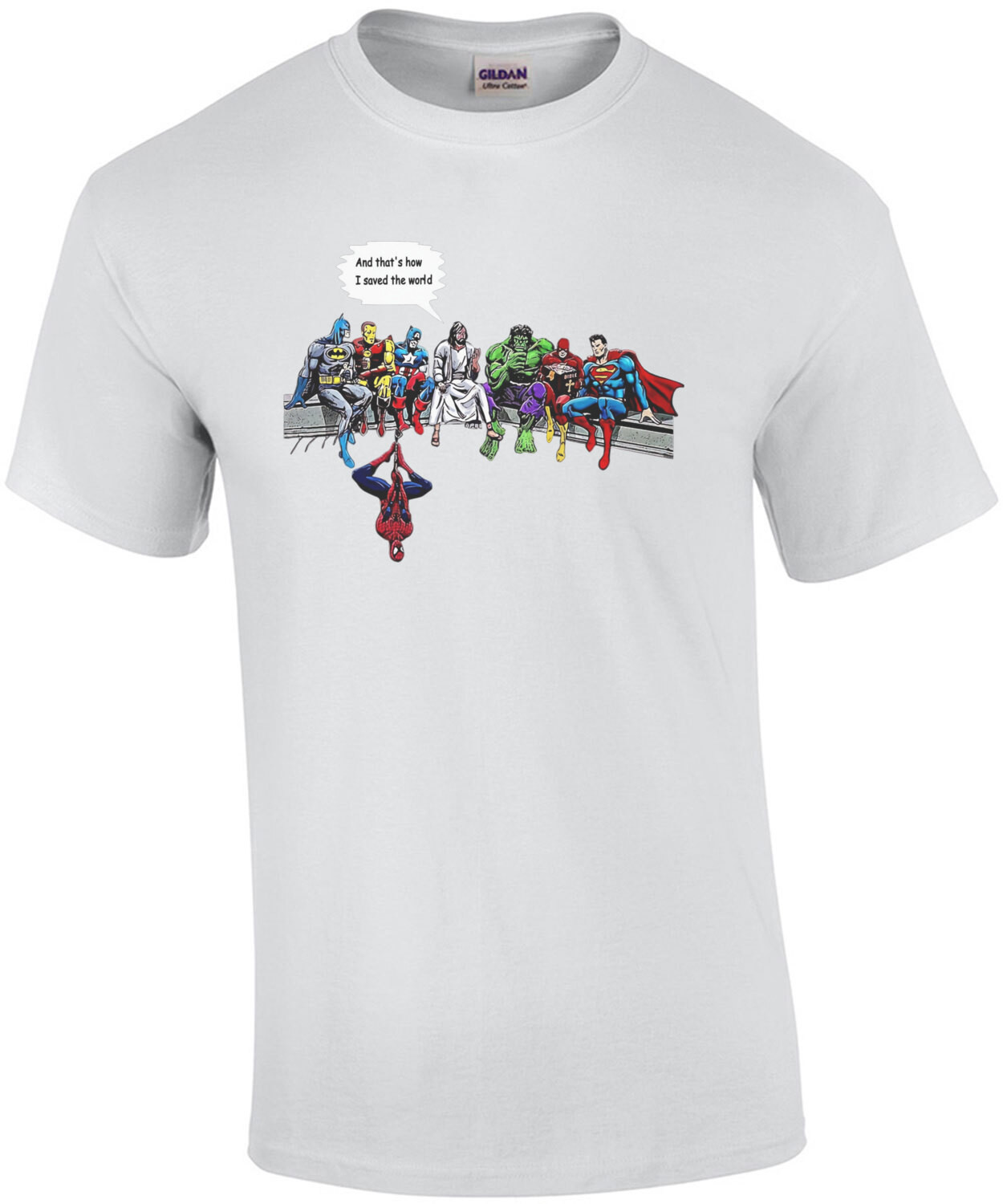 Jesus and the Superheros - And That's how I saved the world. Funny Jesus Religion T-Shirt