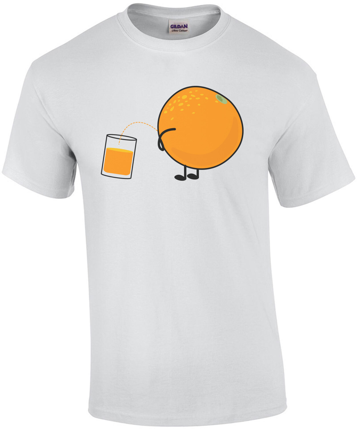 Orange Juice - Orange Peeing Orange Juice Into Glass - Funny Pun T-Shirt