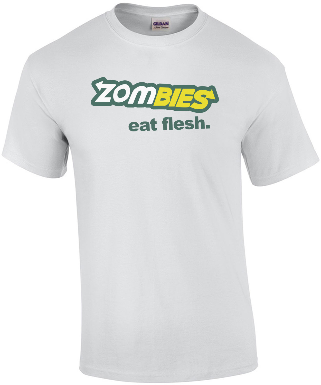 Zombies. Eat Flesh. Subway Parody T-Shirt. Funny Zombie T-Shirt