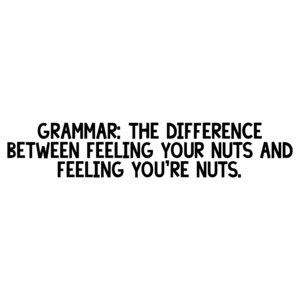 GRAMMAR: THE DIFFERENCE BETWEEN FEELING YOUR NUTS AND FEELING YOU'RE NUTS. Shirt