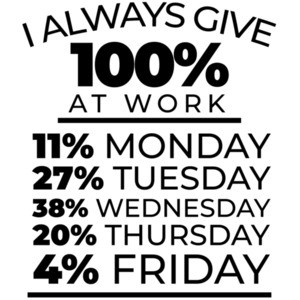 I always give 100% at work - 11% monday 27% tuesday - funny work office humor t-shirt