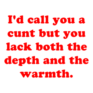 I'd call you a cunt but you lack both the depth and the warmth. Shirt
