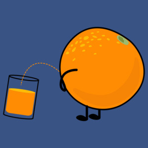 Orange Juice - Orange Peeing Orange Juice Into Glass - Funny Pun T-Shirt