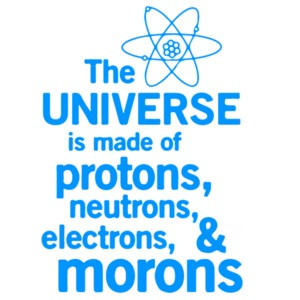 The universe is made of protons, neutrons, electrons, and morons. Funny T-Shirt