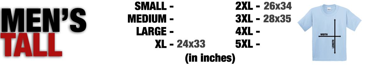 Sizing Chart for Mens Tall